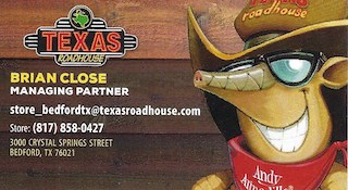 Texas Roadhouse, Bedford, TX business card